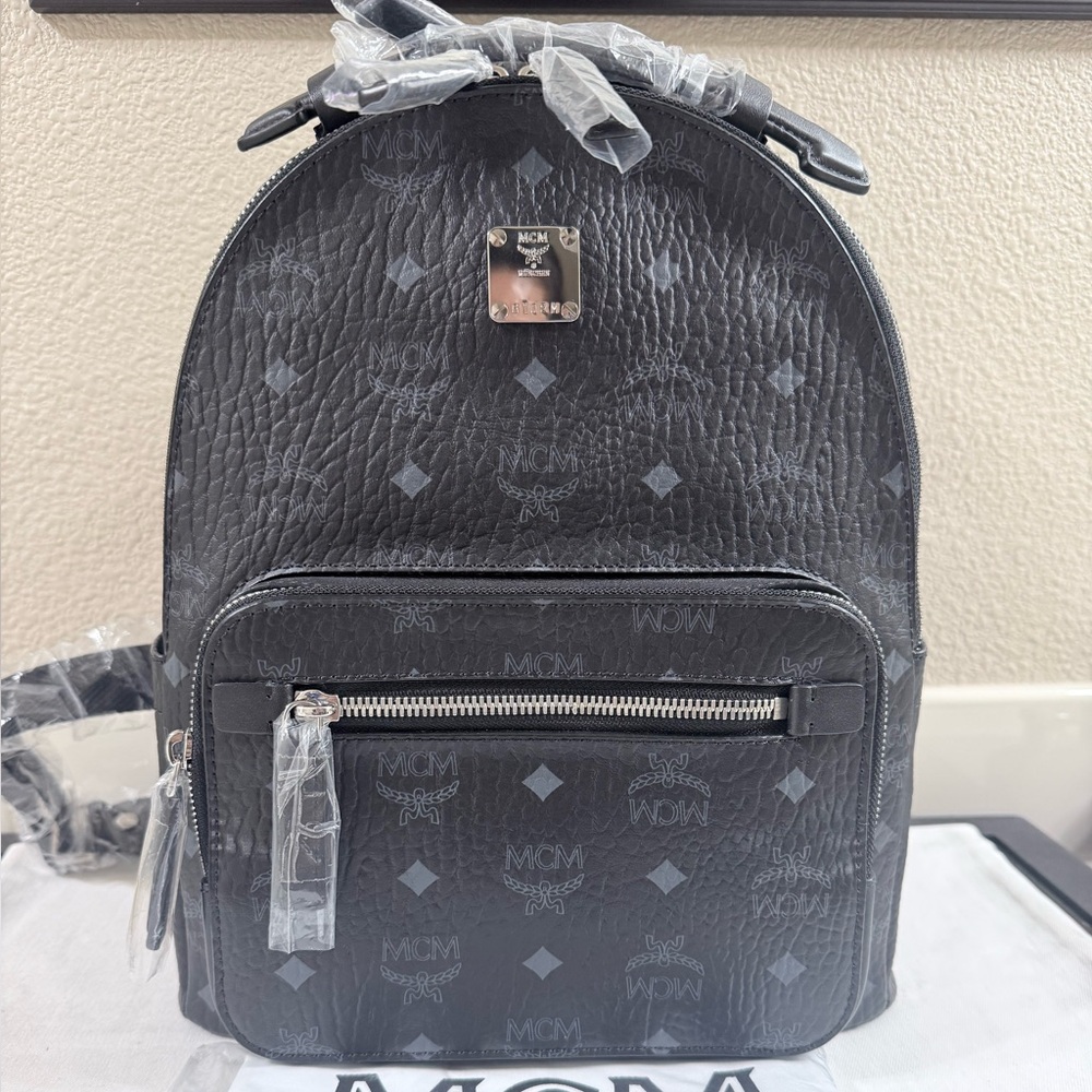 MCM Stark 32 Visetos Coated Canvas Backpack Black NWT